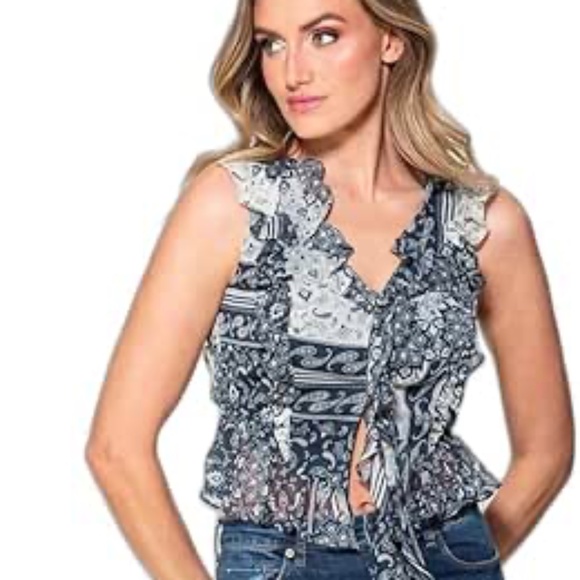 GUESS Womens Sleeveless Rossella Ruffle TopShirt - Picture 1 of 7